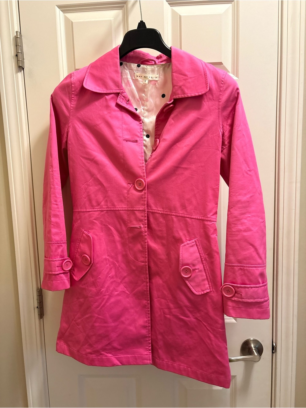 Max Studio Bright Pink Single-Breasted Trench Coat silk/cotton